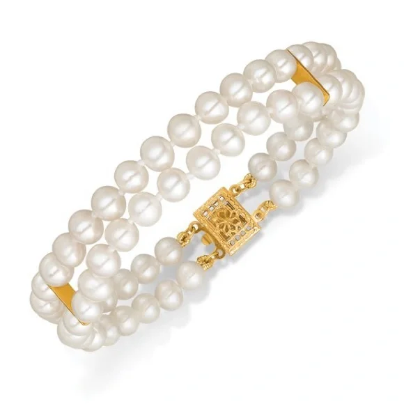 14K Gold-Filled 2-Strand White Freshwater Cultured Pearl Bracelet – 7.5